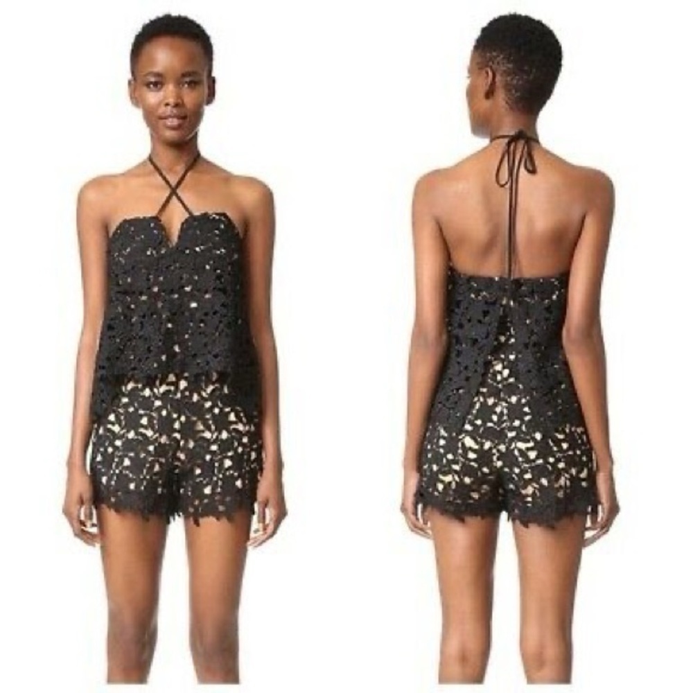 JOA Black Lace Overlay Halter Romper nwt